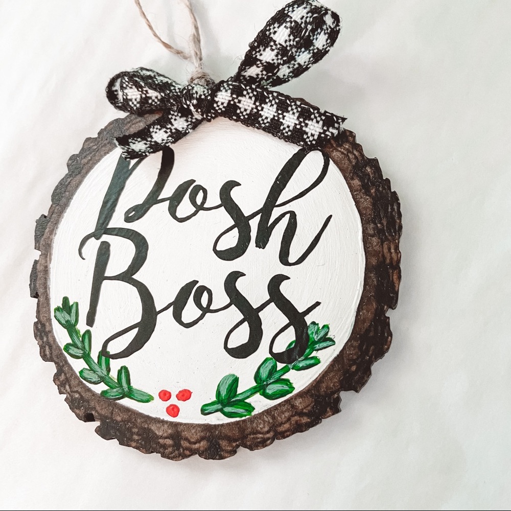 Handmade Posh Boss Wood Slice Christmas Ornament